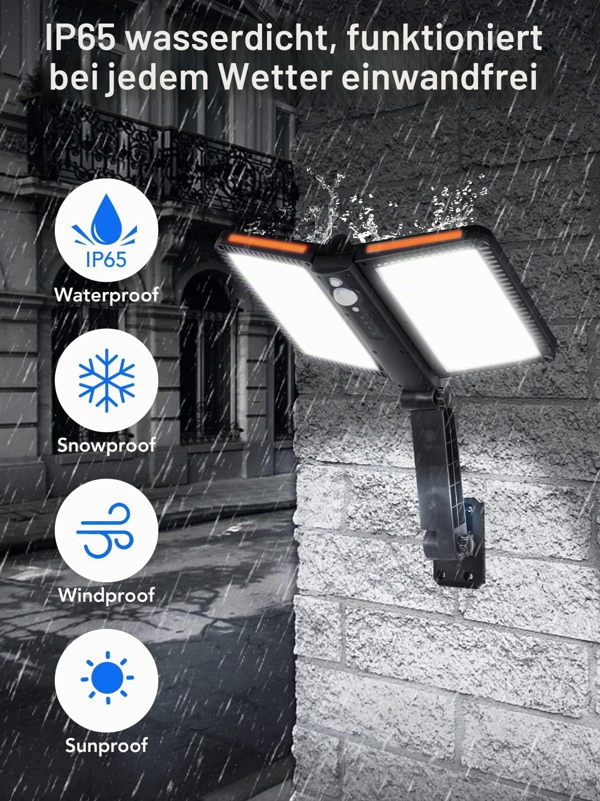 Moman Solarleuchten für Außen, 218 LED Strahler mit Bewegungsmelder Außen 5 Modi 4400mAh IP65 Wasserdicht 2Pcs Solarlampe mit Fernbedinuntg für Garten,Solarlampen-Außen-Bewegungsmelder-LED-Strahler