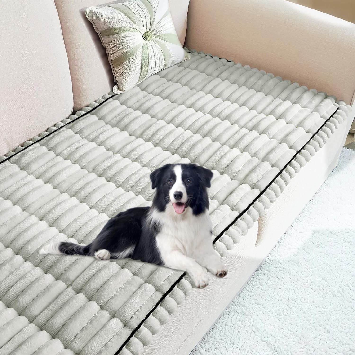 U-NICE HOME Non-Slip Flannel Couch Cover Fuzzy Soft & Comfortable Pet Friendly Furniture Protector for 3 Cushion Sofa, Light Grey, 27.6''x70''