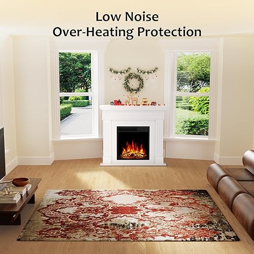 Vista 24 de Xbeauty Chimenea eléctrica de 44 pulgadas con paquete de repisa, calentador de chimenea independiente con tronco y control remoto, 750-1500 W, Negro