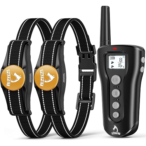 PATPET Dog Shock Collar - Rechargeable Dog Training Collar with Remote for Medium Large Dogs, 3 Training Modes (Beep/Vibration/Shock) IPX7 Waterproof 1000Ft Electric Dog Collar (Black for 2dogs)