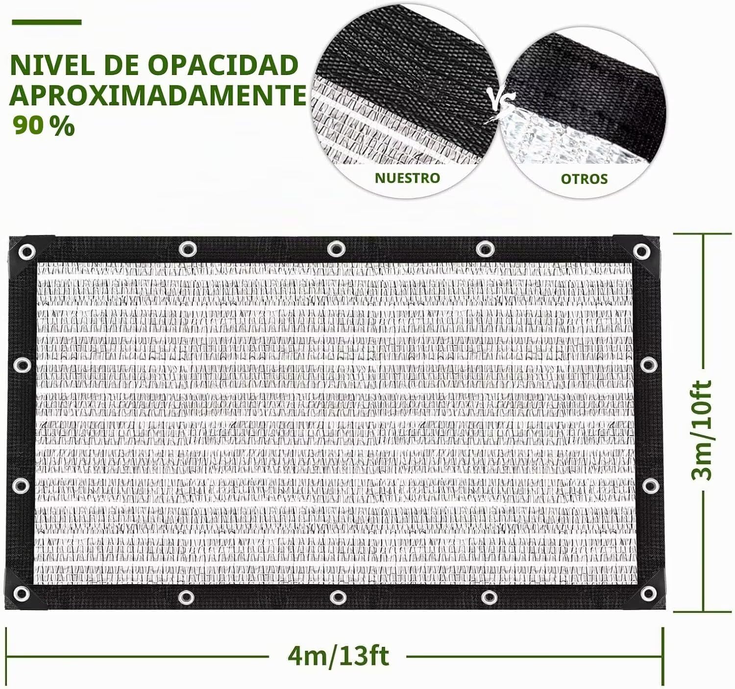 Parasole ad alta densità, 4,1 x 4,9 m, 90% in rete, con bordi nastrati e occhielli, perfetto per giardino, patio, aiuole, pollai e protezione delle piante