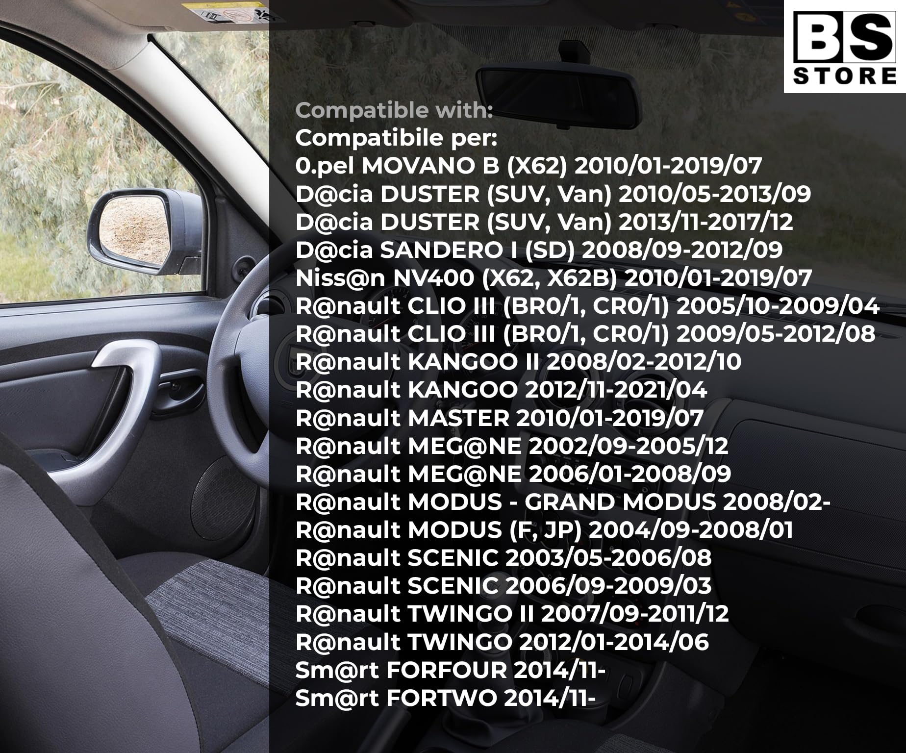 BSSTORE Maniglia Porta Interna Nera Anteriore e Posteriore per DUSTER 2010, CLIO III, KANGOO II, FORFOUR, FORTWO e Tante Altre Auto (Sinistra - Lato Conducente)