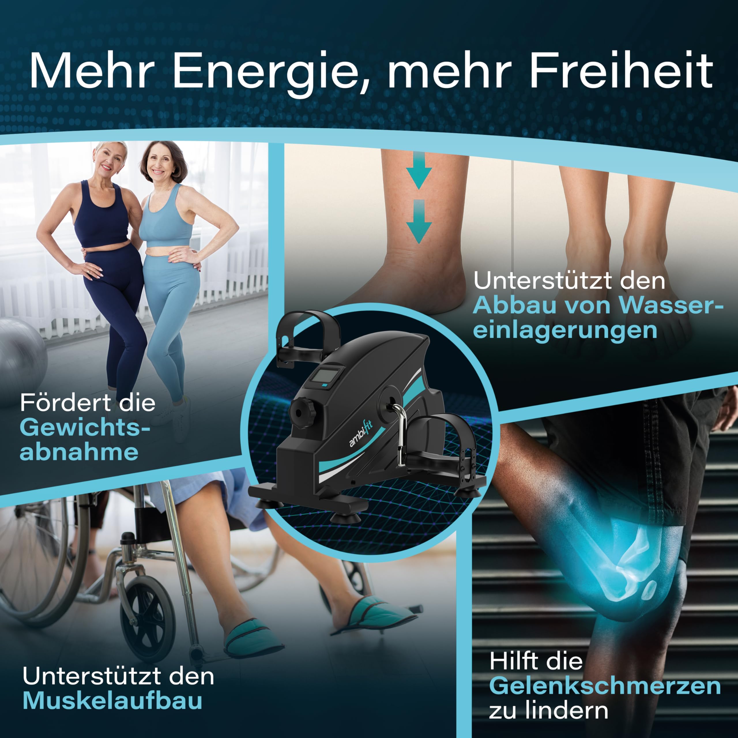 AMBIFIT Mini Heimtrainer Pedaltrainer Set leise stufenlos einstellbar Beintrainer Armtrainer mit Trainingsmonitor Ergometer Fitnessgerät