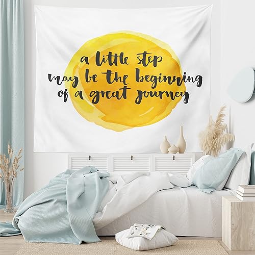 Miniatura 6 de Ambesonne Tapiz con texto positivo en acuarela monocromática con pinceles, tela para colgar en la pared, decoración para dormitorio, sala de estar,