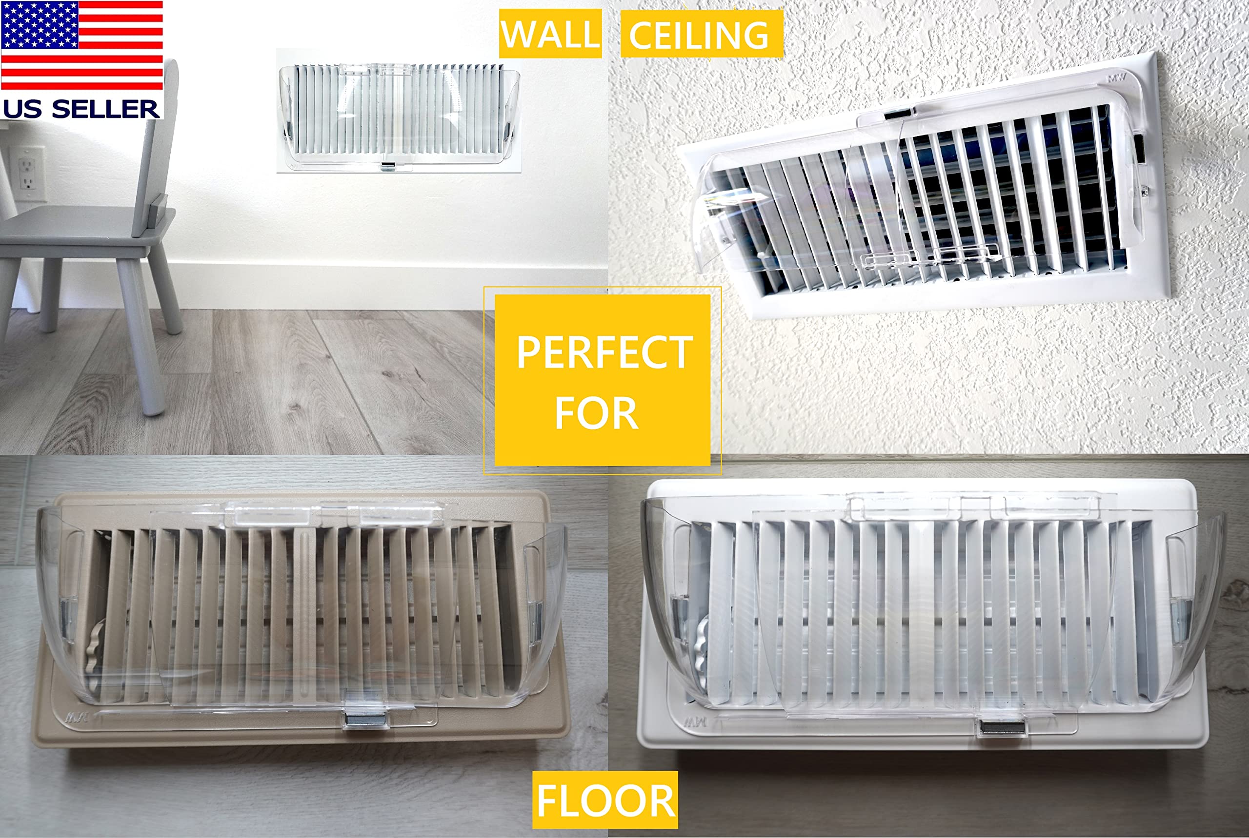 Modern Wave - Deflector magnético ajustable de calor y aire para rejillas de ventilación (suelo, techo, pared), paquete de 2
