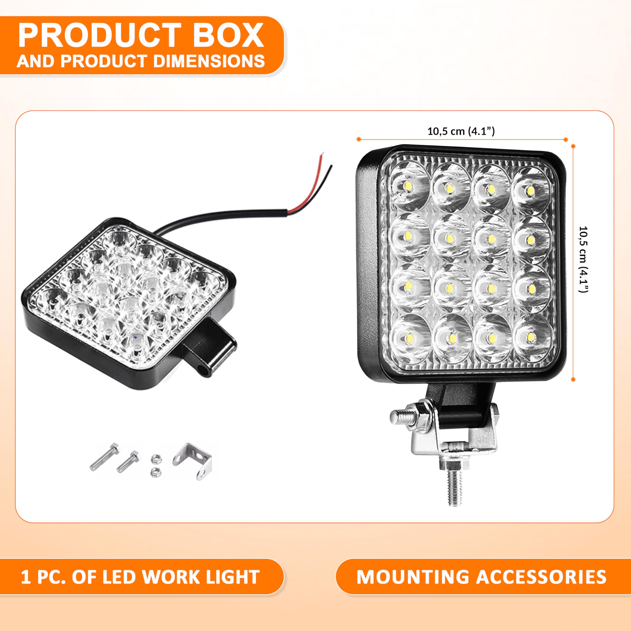 Reflektory LED traktor 12v 24v aluminium abs 48 W 16 diod LED 6500K 10,5 cm 4,21"