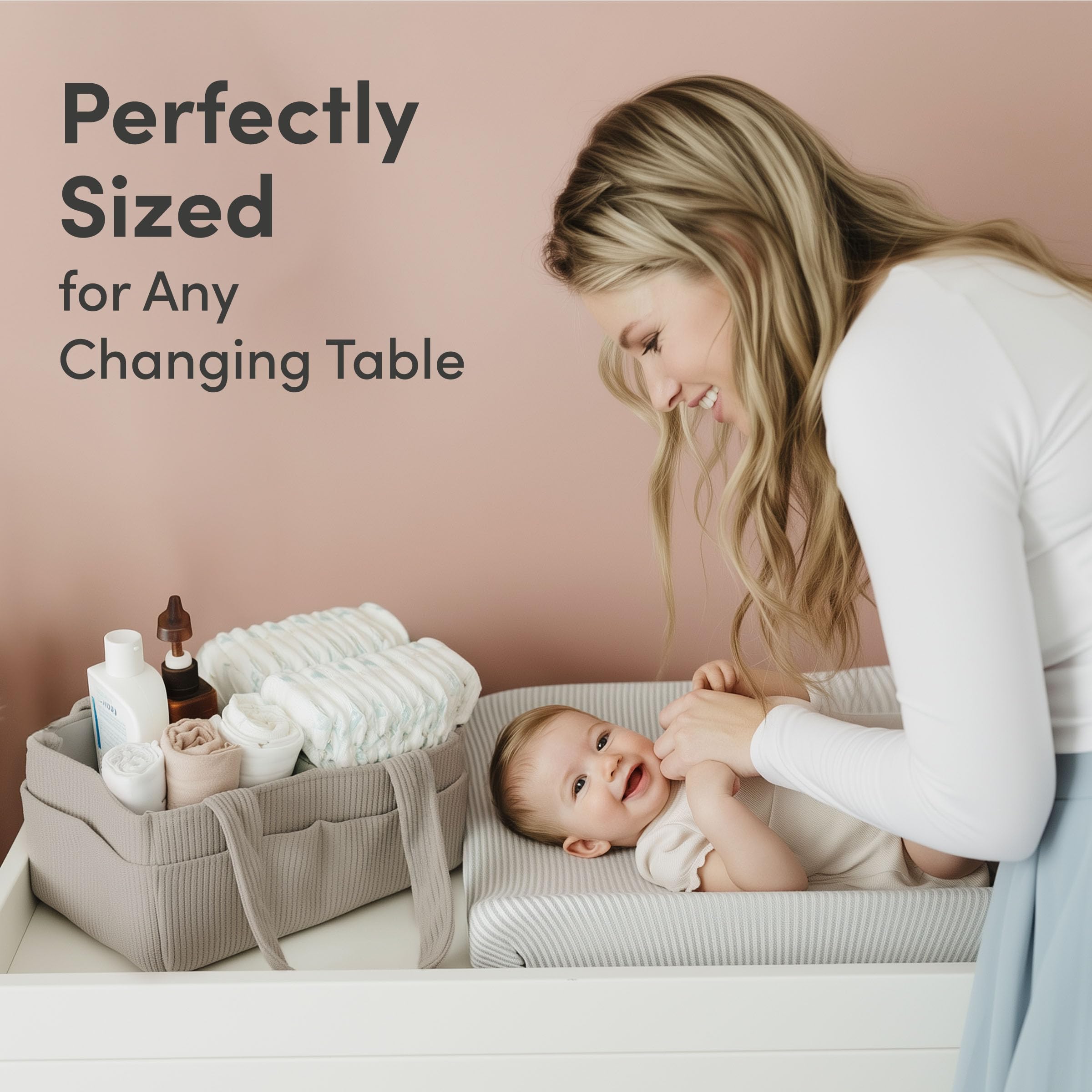 PUTSKA Organiseur de couches pour table à langer – Panier de rangement élégant pour chambre d'enfant, accessoires de nouveau-né, cadeaux de fête prénatale et accessoires indispensables pour garçon ou