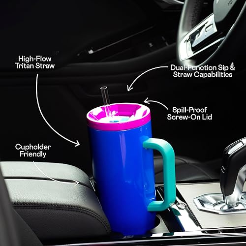 Miniatura 6 de Corkcicle Cruiser - Vaso aislado con asa y pajilla, rompevientos de los años 80, 40 onzas, botella de agua reutilizable mantiene las bebidas frías