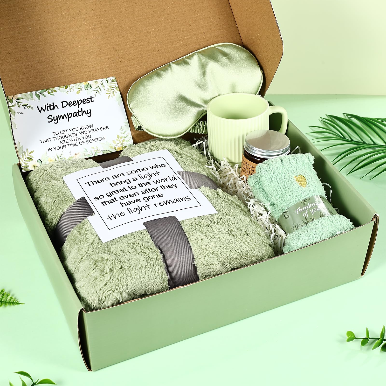 Sympathy Gift Baskets for Loss of Loved One Mother Father Husband, Express Deepest Condolences, Women Miscarriage Care Package, Bereavement Grief Memorial Gifts, Hug in a Box Gifts for Women (Green)