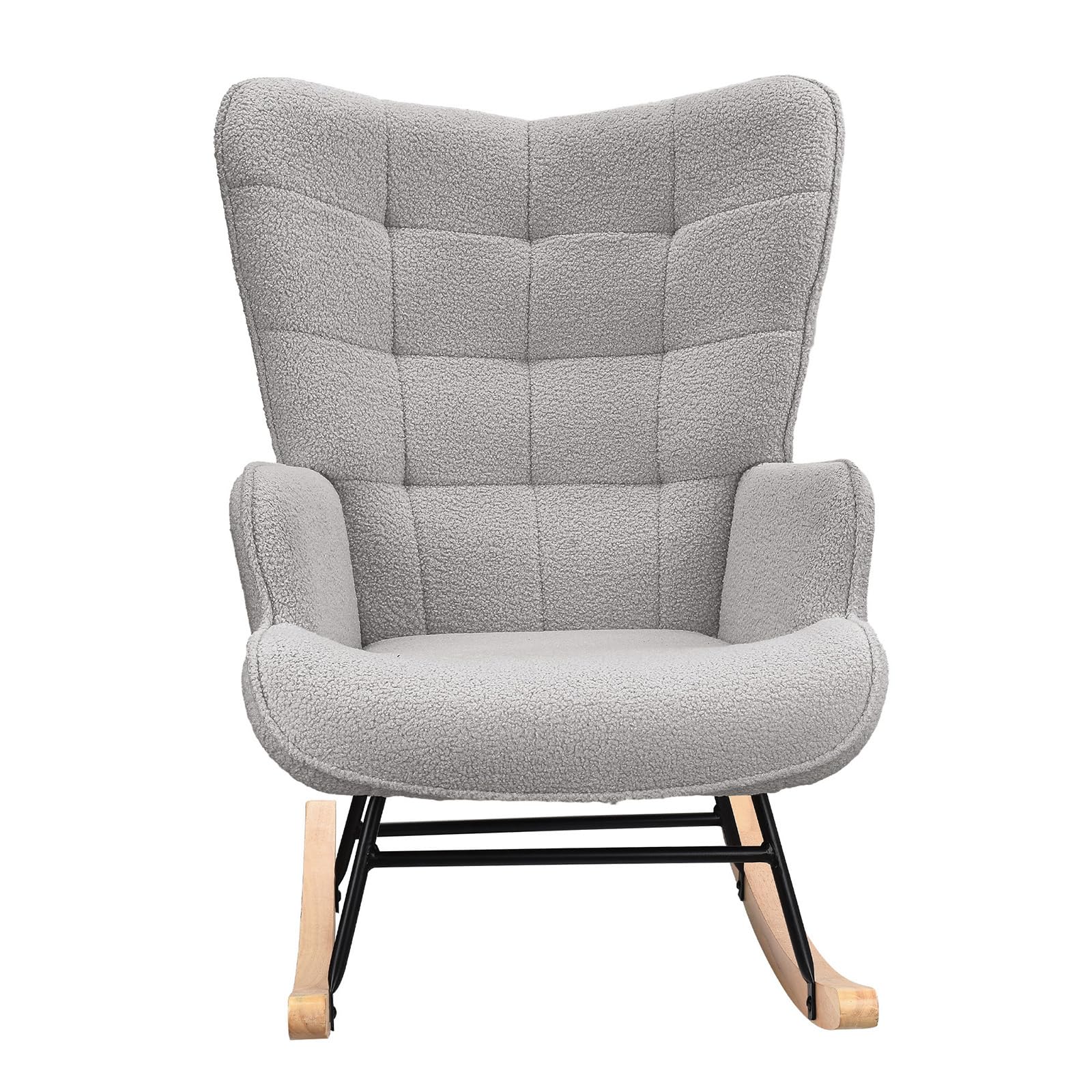 Fauteuil à bascule - Fauteuil de relaxation - En tissu peluche - Fauteuil à bascule - Fauteuil de salon - Structure en bois massif et métal - Avec dossier haut - Charge maximale : 130 kg -