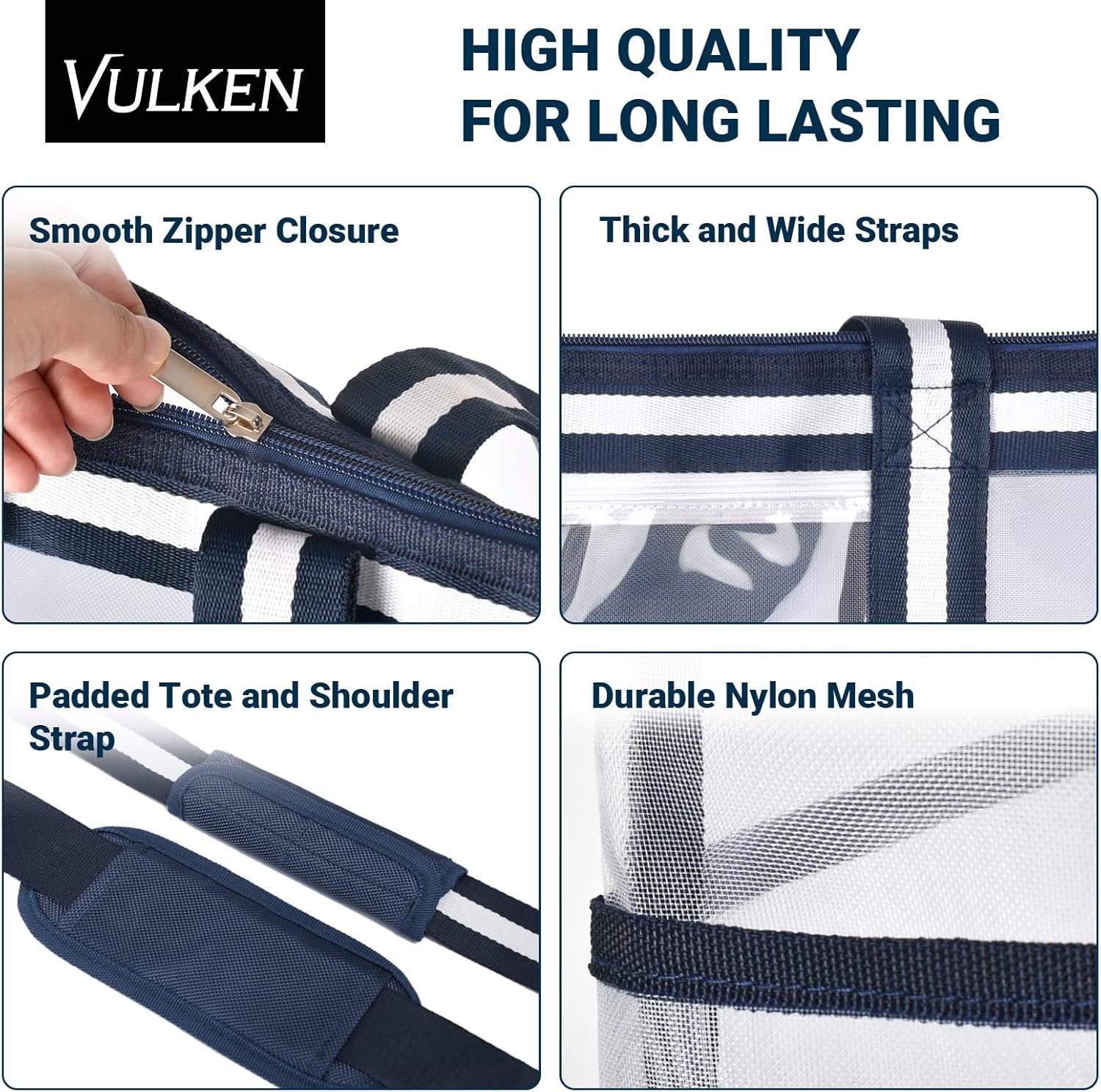 Vulken 42L Extra Large Mesh Beach Bag. 9 Pockets Top Zip Tote Bag Shoulder Bag
