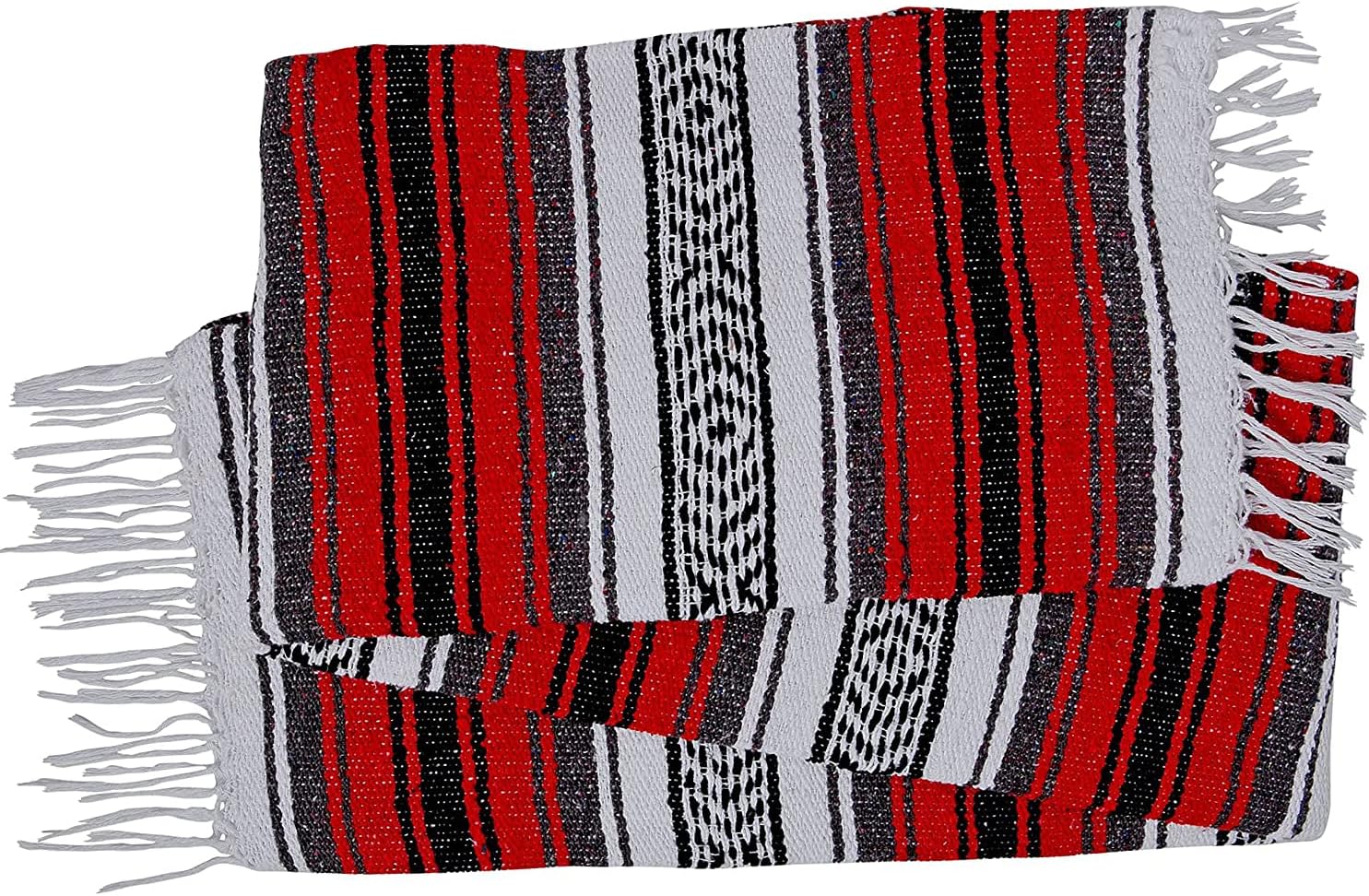 Authentic Mexican Red-Grey Blanket -Yoga Matt - Falsa - Serape - Camping, Picnic, Beach Blanket, Bedding, Car Blanket, Saddle Blanket, Soft Woven Home Decor (Red-Grey Color)