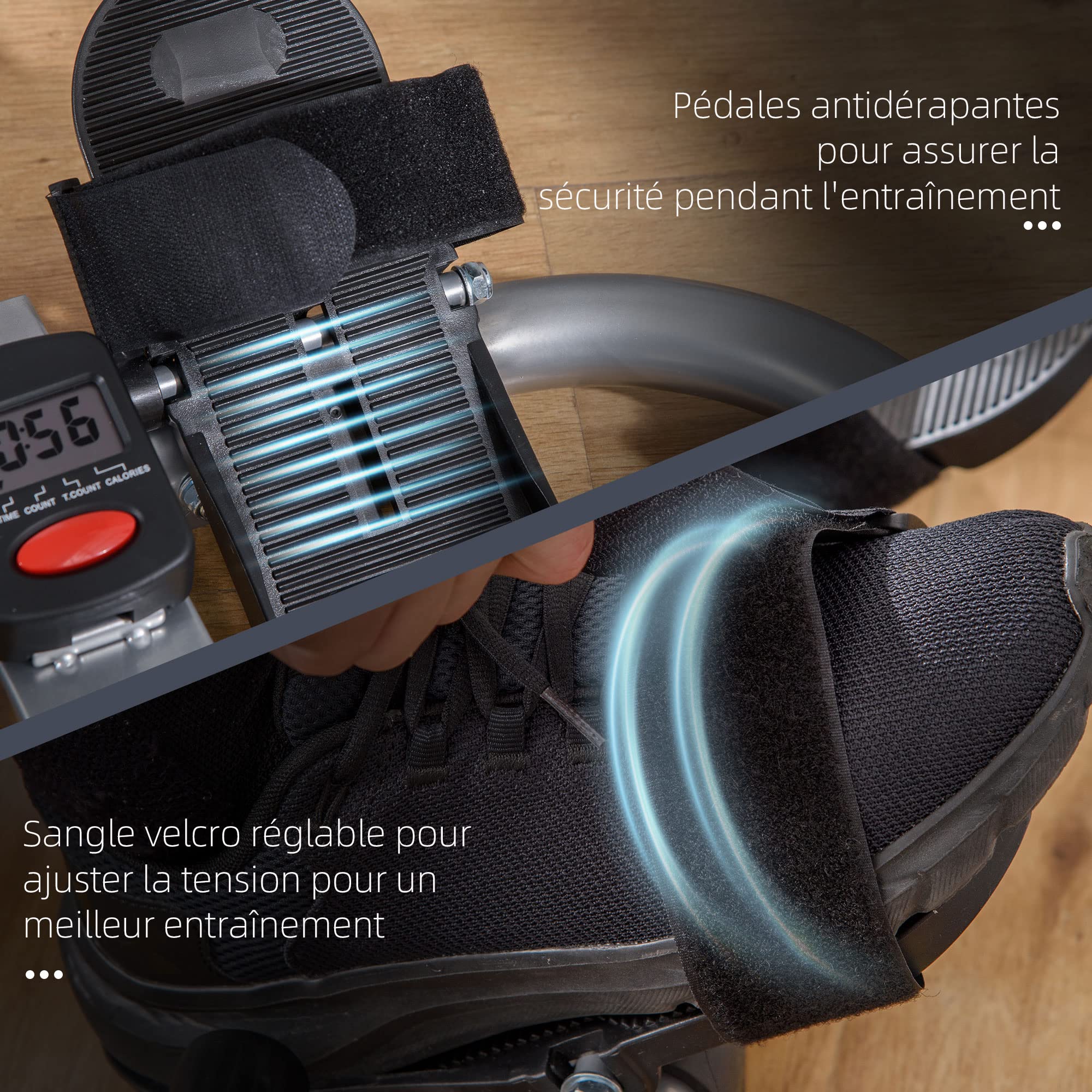HOMCOM Rameur d'appartement Pliable - Collaboration Aosom.FR x FFHandball - 3 Niveaux de résistance écran LCD Multifonction - Acier ABS Noir Gris