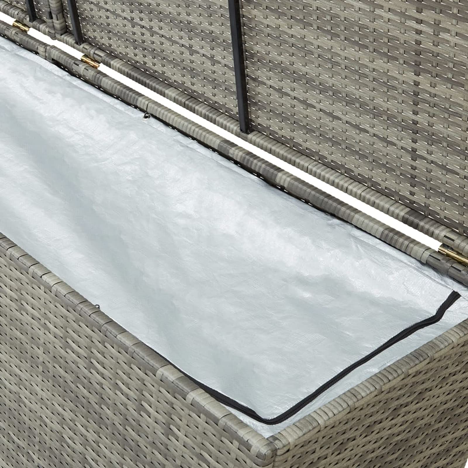 Gecheer Baule da Giardino, Casapanca in Polyrattan con Fodera Protettiva, 200x50x60 cm, Grigio, per Oggetti da Giardino, Cuscini e Accessori