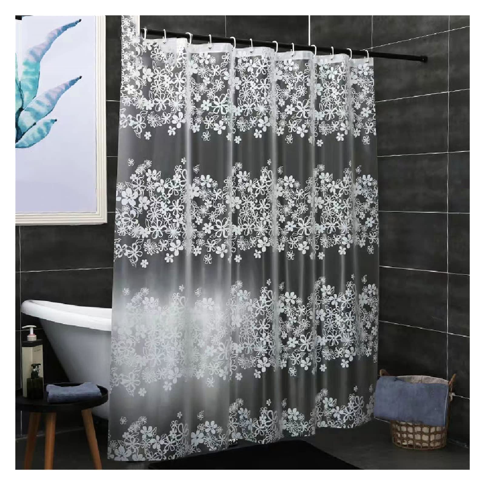 MOBYGKFY Printed Shower Curtain Thickened Translucent Bathroom Partition Washable