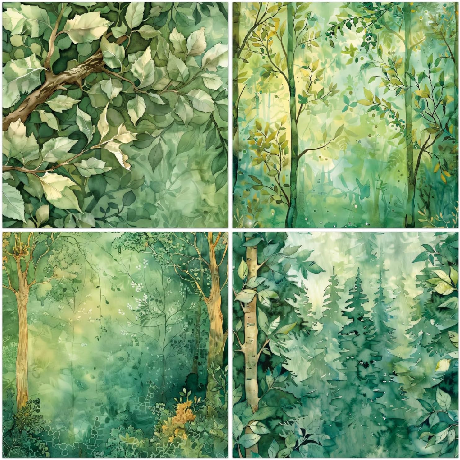 Scrapbook Paper Pad - 6×6 inch Green Forest Patterned Decorative Craft Paper for Scrapbooking Planner Bullet Junk Journal Supplies Mixed Media Collage Card Making，24 Sheets