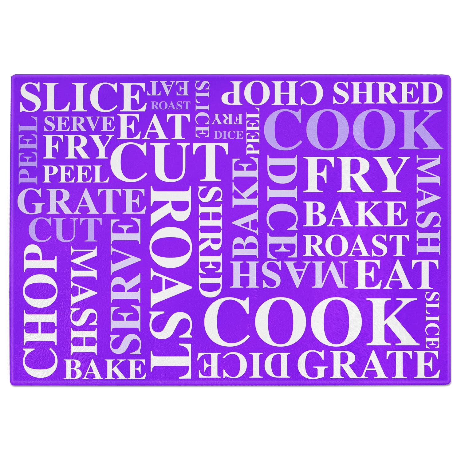Acense Tempered Glass Worktop Saver, Toughened Glass, Smooth Edges, Rounded Corners, Chopping Board, Non-Slip Rubber Feet, Multi-Purpose, Stain-Resistant 40 x 30 cm (Purple with White Writing)