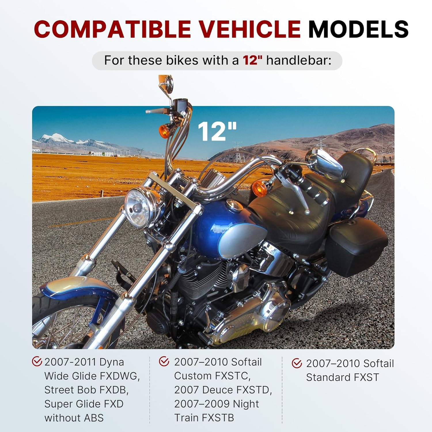 12" Dyna & Softail Handlebar Extended Cables Kit for 2007-2011 Harley Dyna & Softail Some Bikes(Black)