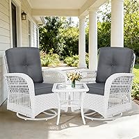 Vista 58 de VIVIJASON Silla mecedora de mimbre para exteriores, 2 piezas, sillas mecedoras de ratán para patio con cojines y marco de acero, muebles de mimbre