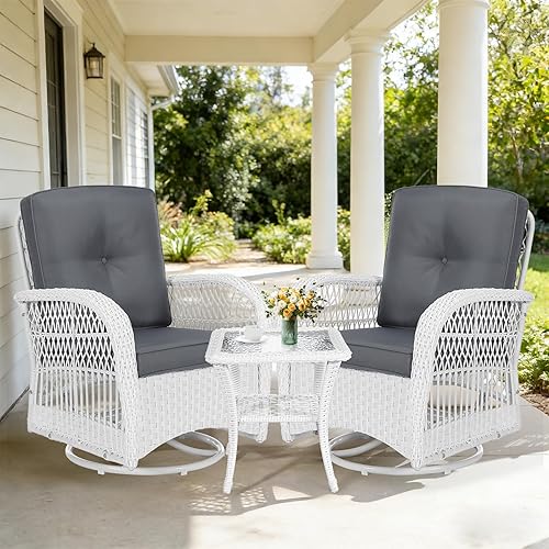 Miniatura 58 de VIVIJASON Silla mecedora de mimbre para exteriores, 2 piezas, sillas mecedoras de ratán para patio con cojines y marco de acero, muebles de mimbre