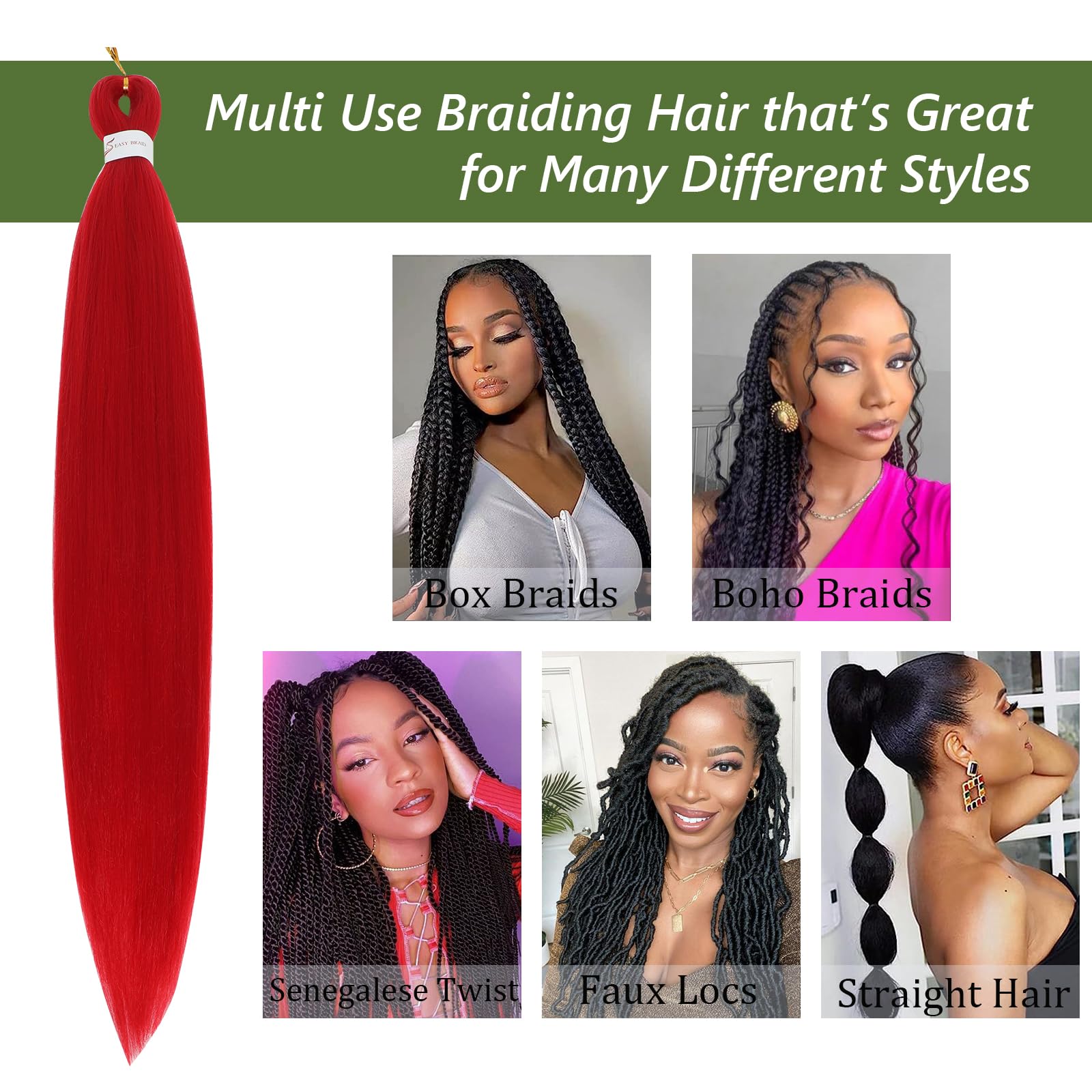 Red Braiding Hair Pre Stretched 30 Inch 3 Packs Long Braiding Hair Extension Pre Stretched Braiding Hair Professional Synthetic Hair For Braiding Crochet Twist Braids Soft Yaki Texture(30",Red-3P) - Image 4