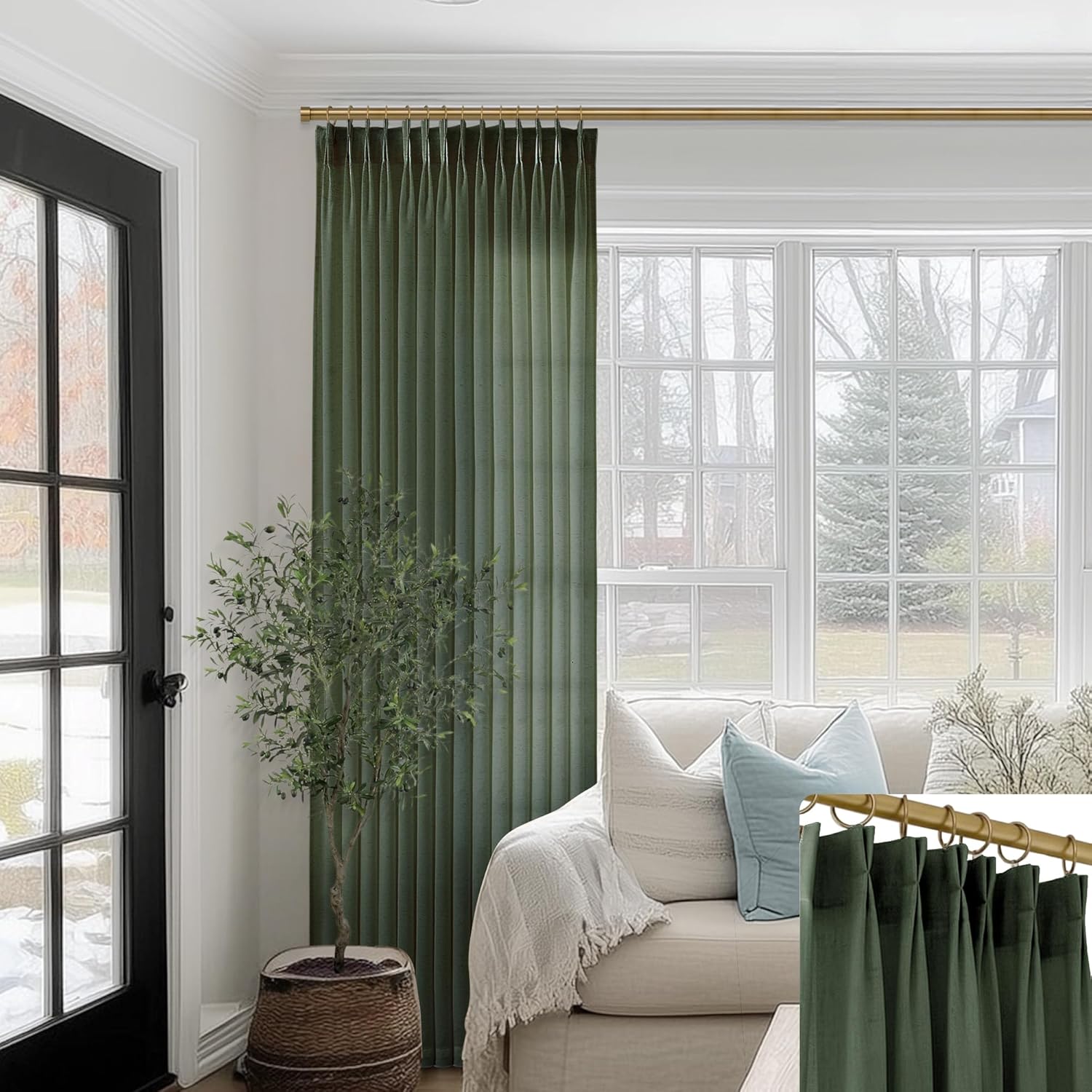 SHINELAND 90 Inch Long Olive Green Boho Curtains,Sheer Organic Botanical Window Treatments for Living Room Bedroom 40"W x 90"L (Pack of 2) Olive Green