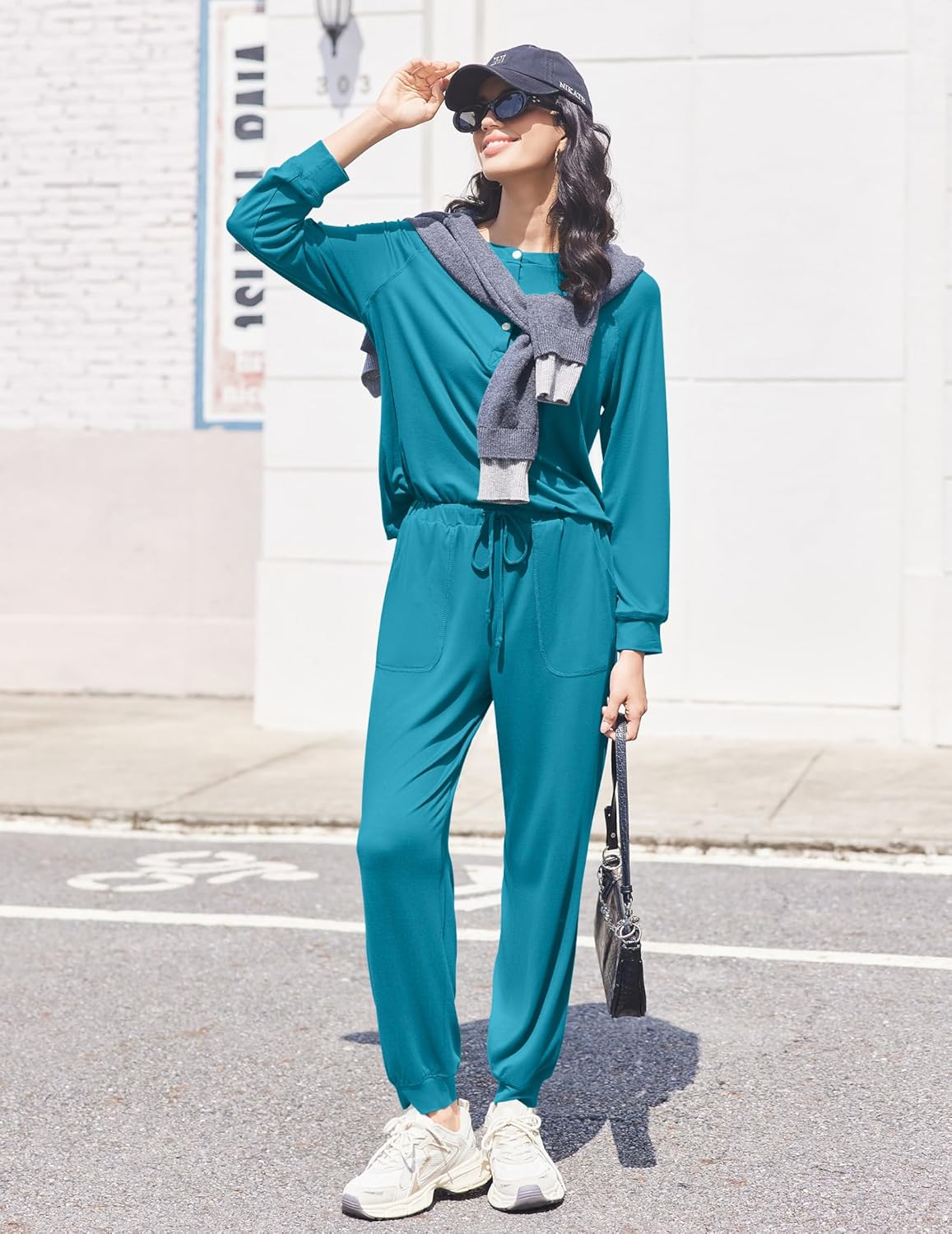 Ekouaer Womens Pajamas Long Sleeve Jogger Sets Comfy Pjs Soft Loungewear 2 Piece Lounge Sets with Pockets S-XXL - Image 4