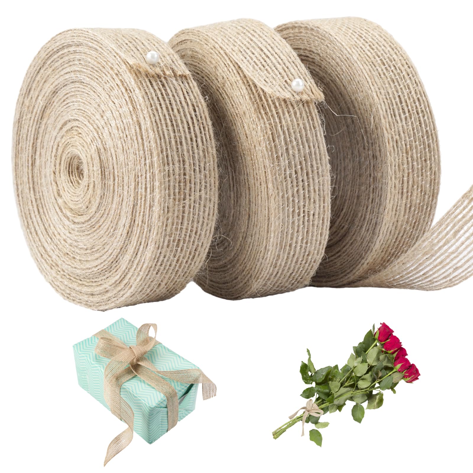 Nastro Di Juta Naturale - 3 Rotoli Da 10m, Larghezza 2cm, Per Matrimoni, Regali E Decorazioni