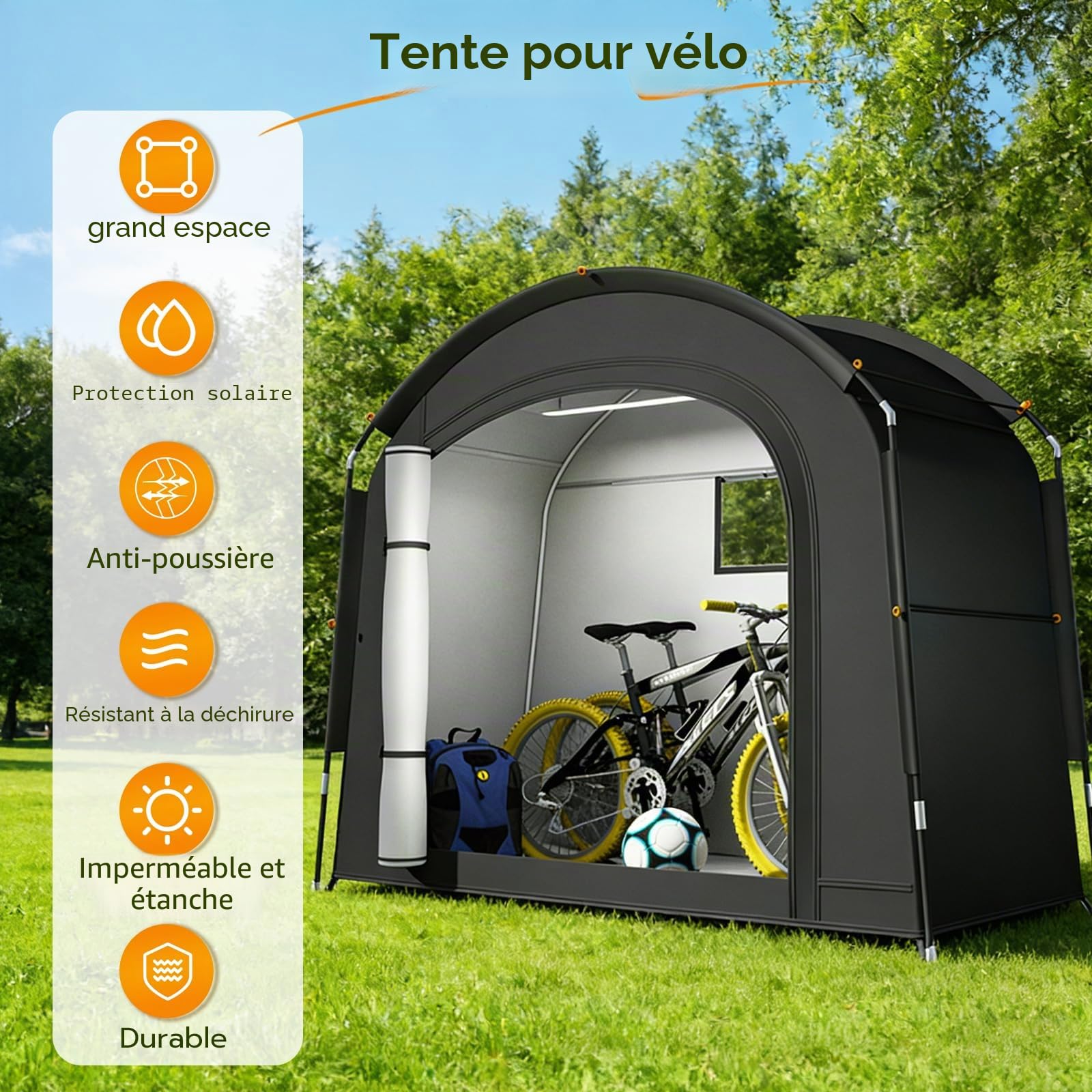 Abri À Vélos pour 2 Vélos Ou 1 Vélo Électrique,en 420D Oxford Imperméable,avec Porte Zippée Enroulable,200 X 165 X 80 Cm,avec Instructions Vidéo,Idéal pour Jardin,Camping Et Caravane