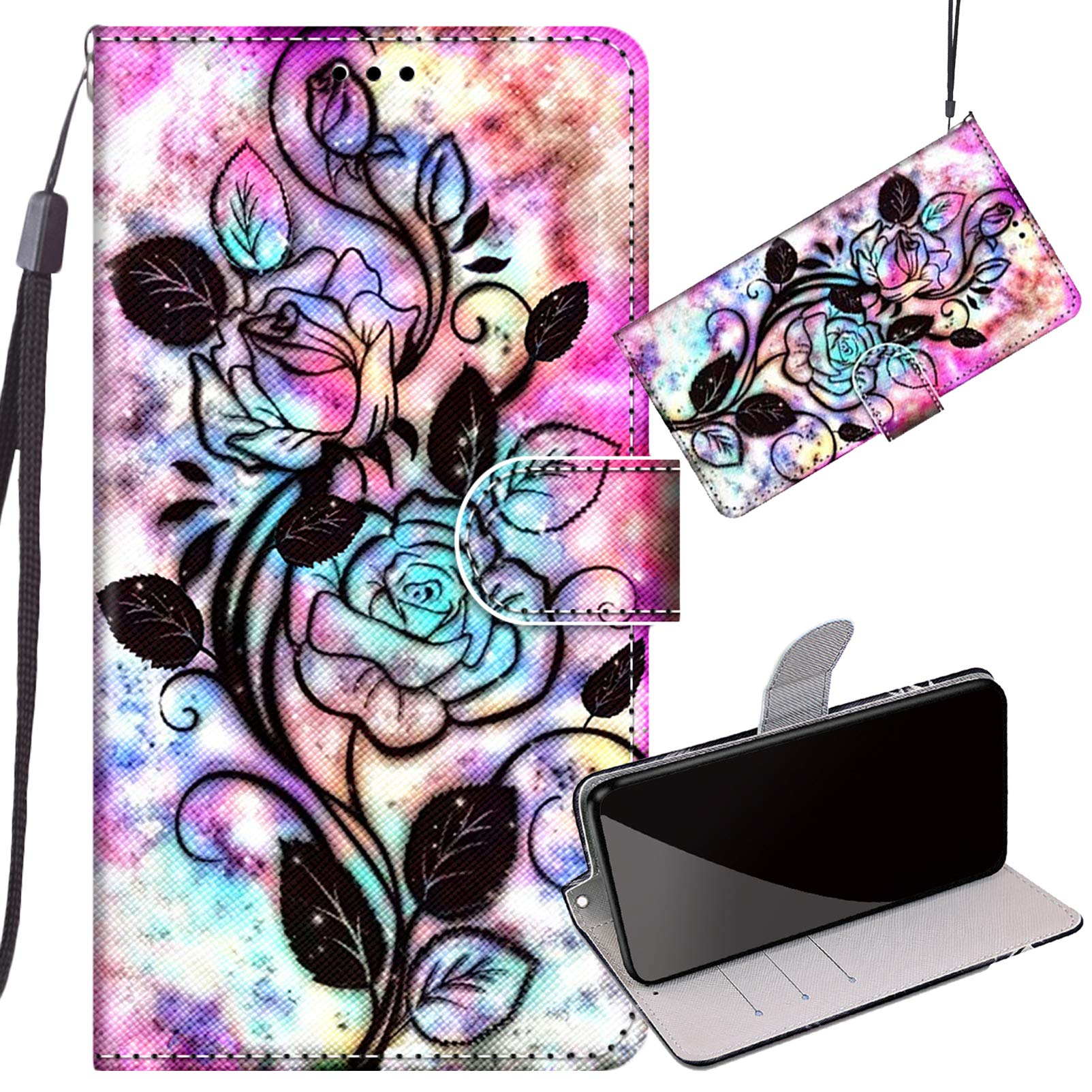 Premium Leather Case for Xiaomi Redmi Note 11R Phone Case, Rainbow Flower Magnetic Closure Full Protection Pouch with Card Slots & Kickstand Flip Wallet Cover for Redmi Note 11R Case