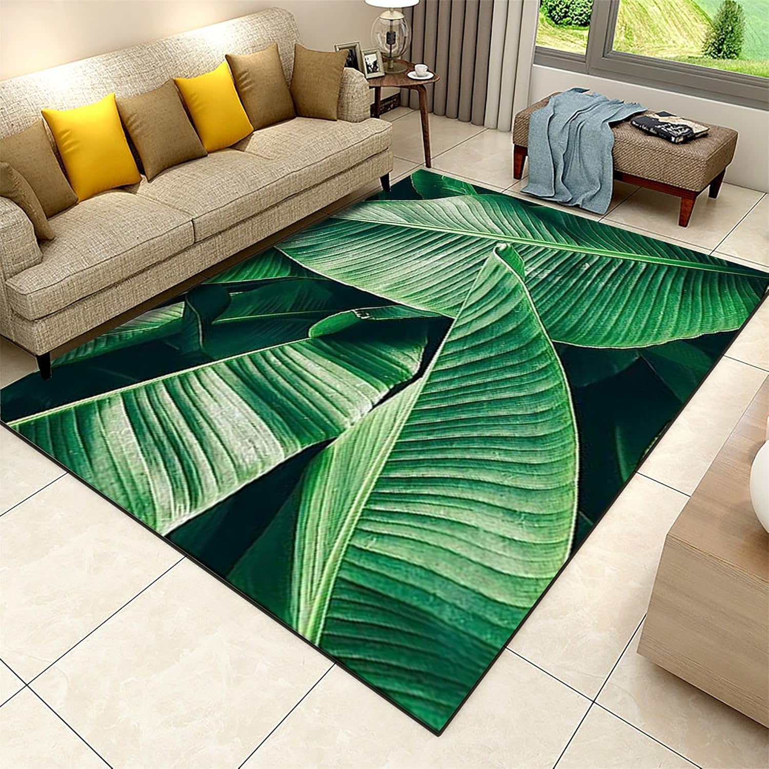Tapis de salon 3D fleurs et feuilles 180x280 cm en flanelle douce pour chambre d'enfant