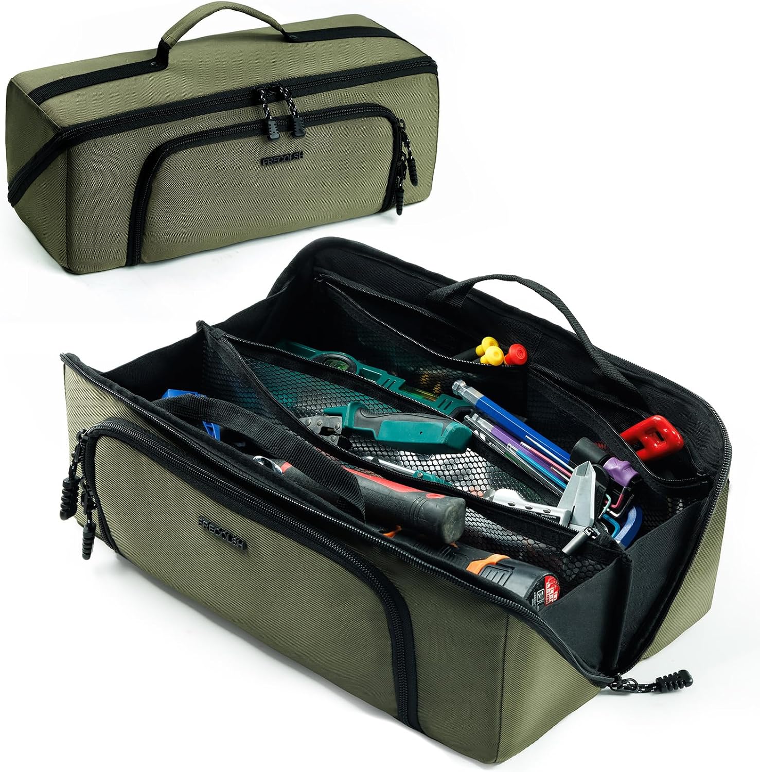 Tool Bag Organizer for Electrician & Technician, Portable Wide-Open Tool Tote with Multi Compartments, Heavy Duty Tool Storage Bag for HVAC, Plumbing, Garage & Home Repair Tools, Handyman