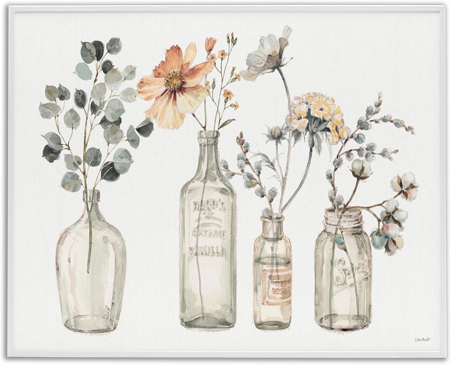 Stupell Industries 'Antique Floral Bouquets in Jars', Framed Giclee Art, White, 30 x 24 Inches, Easy to Hang and Sturdy, Made in USA, by Lisa Audit