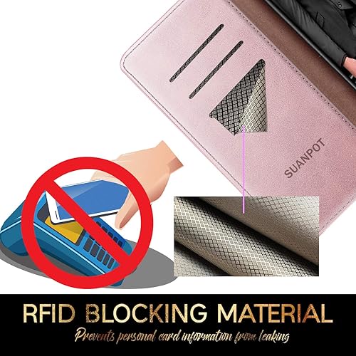 Miniatura 3 de SUANPOT Funda de piel tipo cartera para iPhone 12 Pro Max con bloqueo RFID, tarjetero de crédito, libro de folio magnético de poliuretano para