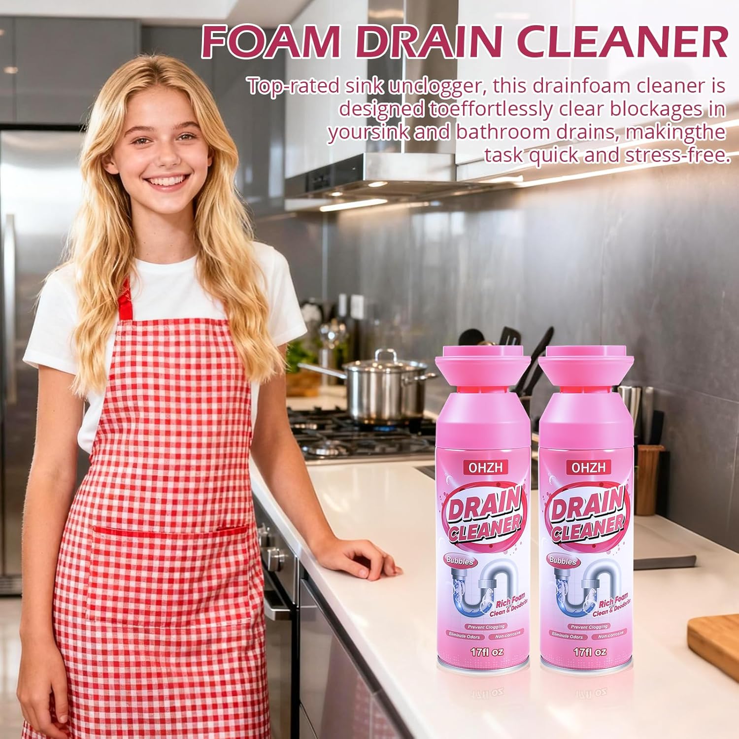 Foaming Drain Cleaner,Drain Clog Remover –Sink Cleaner and Deodorizer,Foaming Cleaners for Kitchen, Sinks, Shower Drains,Tub (1pc) - Image 6