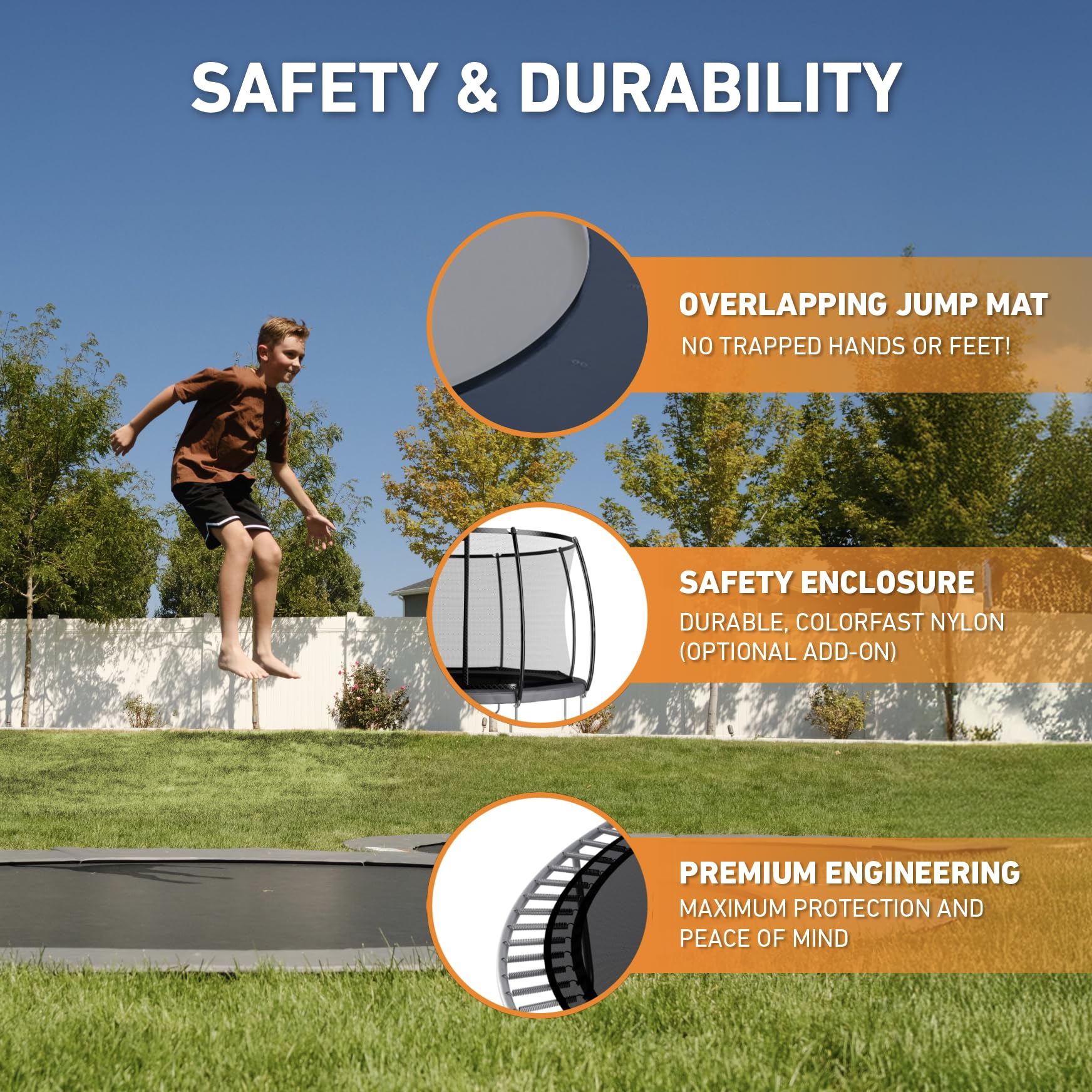 Avyna Inground 12' Round Trampoline Bundle, 8-Color LED Light Kit, Heavy Duty Vinyl Weather Cover, Rust-Resistant Galvanized Steel Frame, Flush Ground Design, High Bounce Jump Mat, Gray Safety Pad