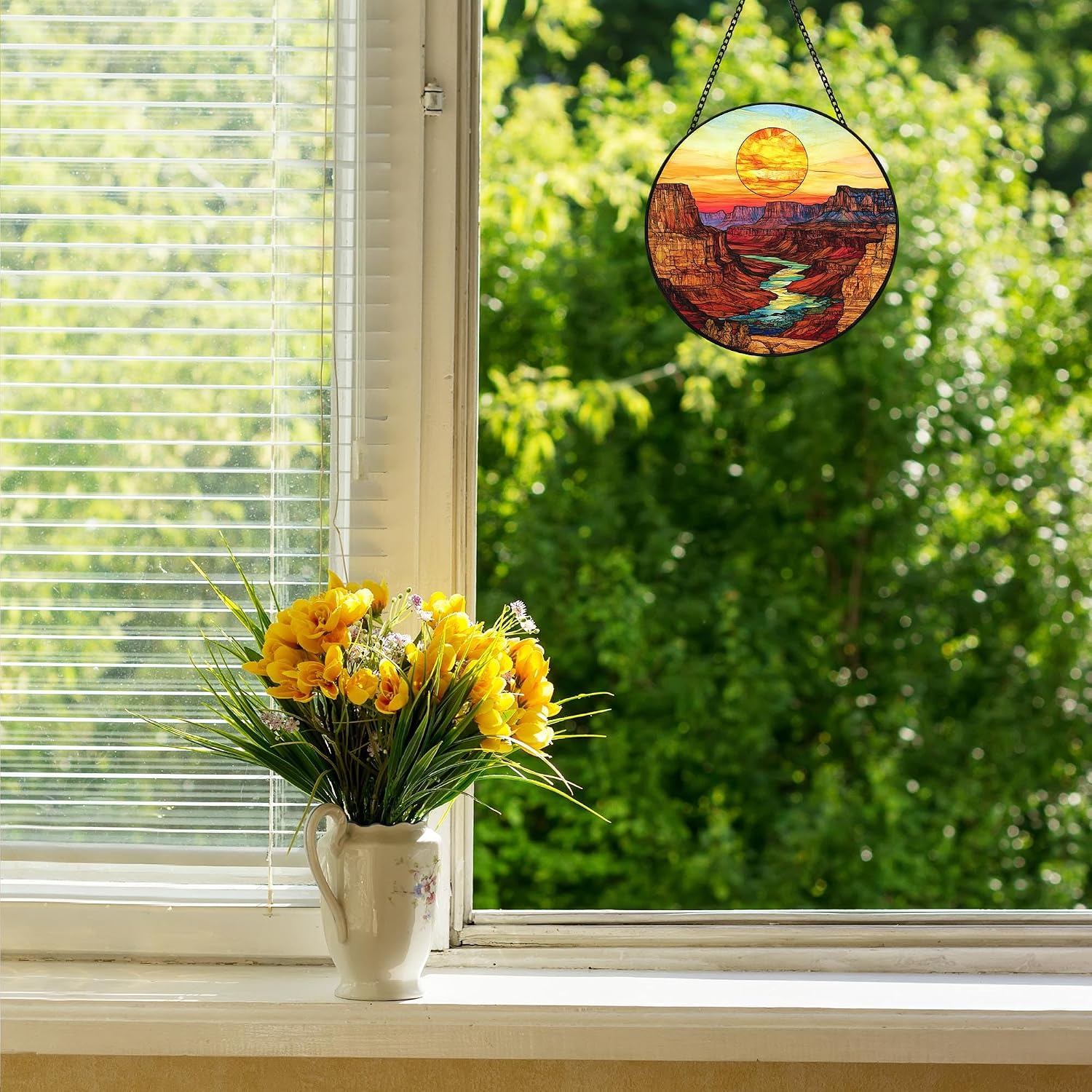 Canyon Sunset Stained Glass Suncatcher Grand Canyon in Arizona Handmade Window Hangings Colored Glass Suncatcher for Indoor Garden Christmas Home Decor 6.3in (2)
