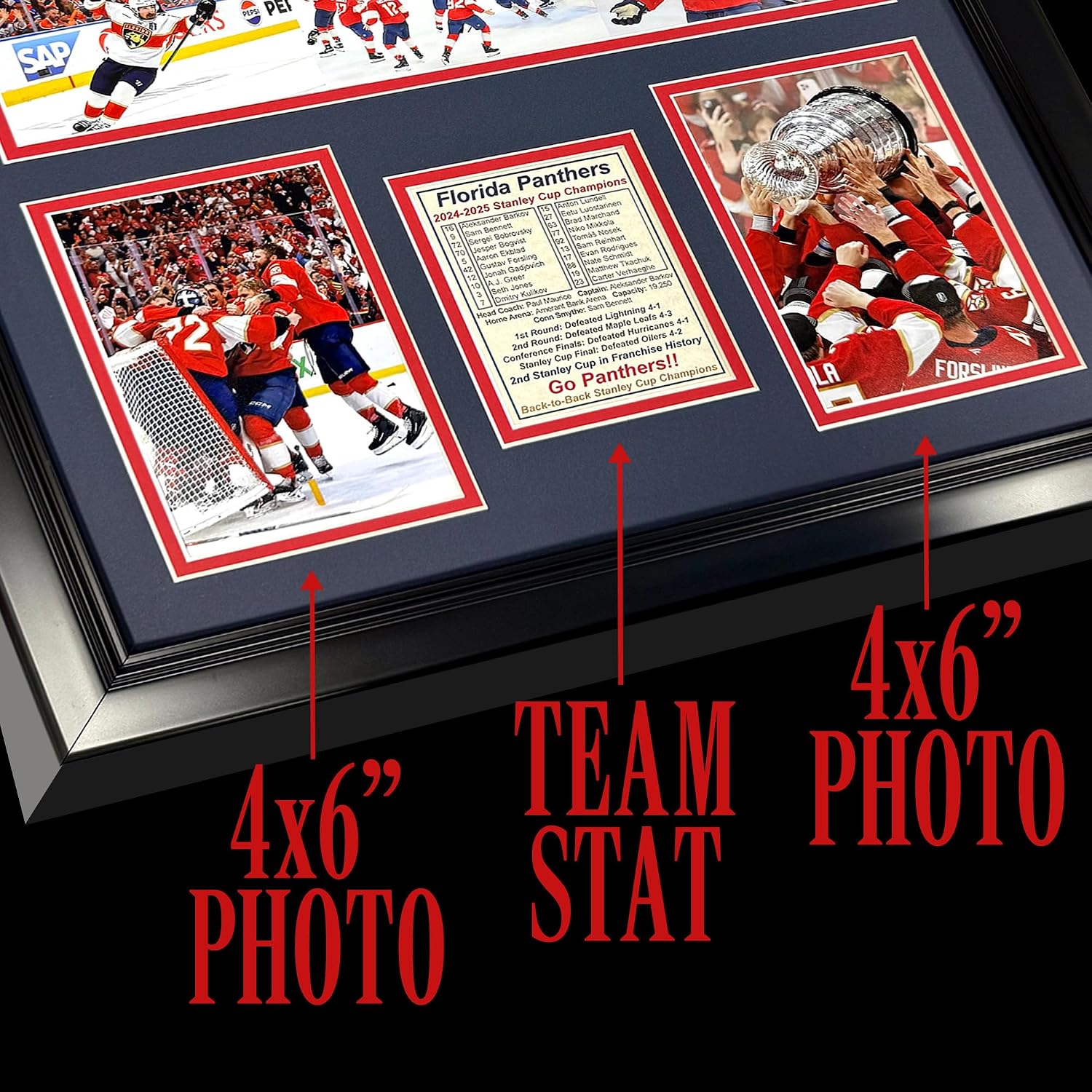 Florida Panthers 2024-2025 Stanley Cup NHL Champions | Collectible Ice Hockey Memorabilia | Framed Picture & Photo Collage Gift, Man Cave Wall Art, Home Decor (Mosaic, 18"x22")