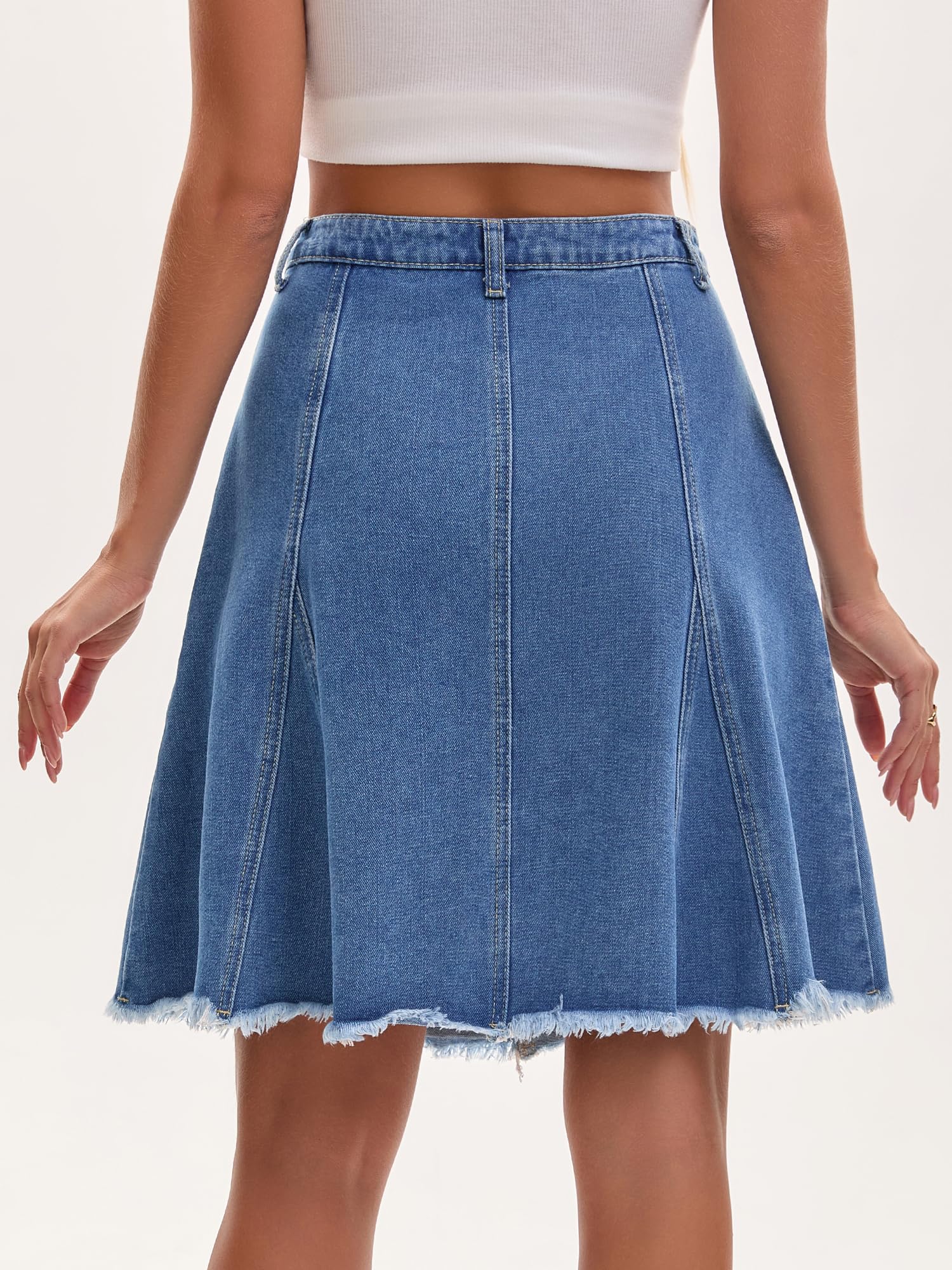 Femme Jupe en Jean Taille Haute Coupe Trapèze Longueur Genou | Taille Haute Ourlet Brut Évasé Poches Patchwork Tenue Western Cowgirl