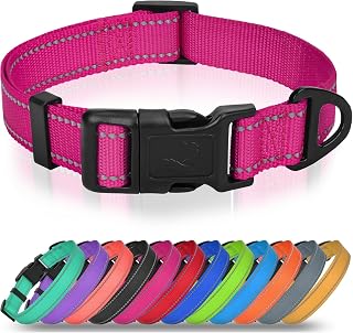 Joytale Small Dog Collar Reflective Adjustable Nylon Quick-Release Buckle Lightweight No-Choke Hot Pink 5/8" for Small Dogs