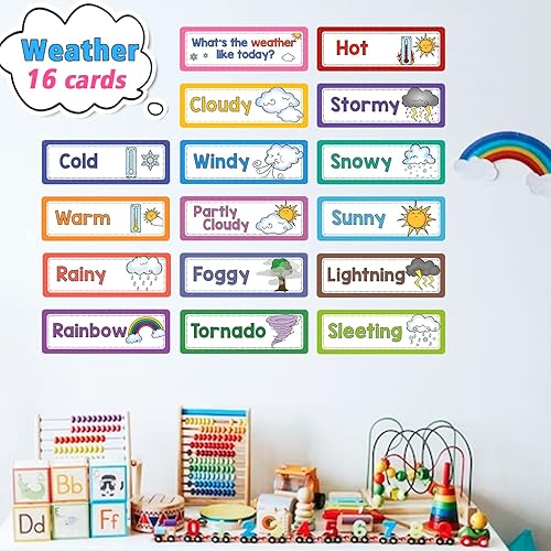 Miniatura 7 de Lachilly 16 tarjetas flash meteorológicas, encabezados, títulos temáticos para tablón de anuncios, tarjetas de aprendizaje Montessori, juguetes