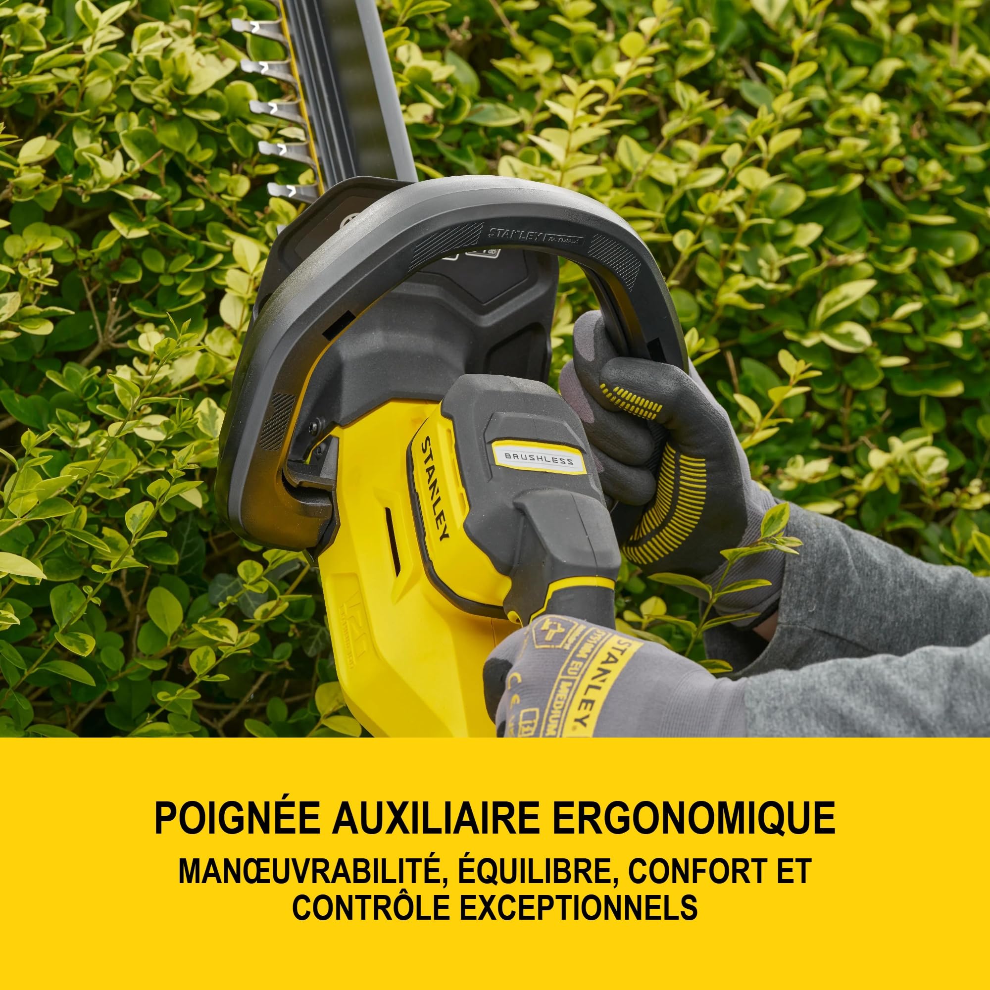 Stanley V20 Taille-haie Longue portée sans Fil et brushless, sans Batterie ni Chargeur, 18V, STCHT8255BXJ