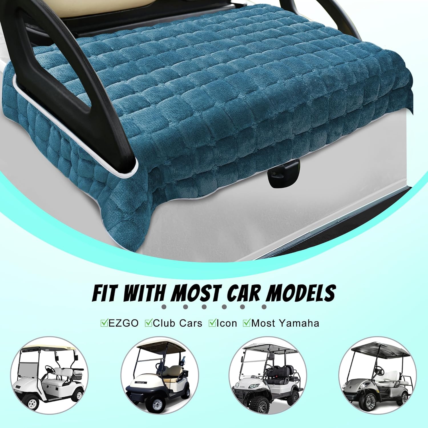 YOKYHOM Golf Cart Seat Covers, Extra Thick Deep-Pile Seat Towel Blanket with Non-Slip Backing for Warmth, Fits EZGO, Club Car, Yamaha and More 2 & 4 Passenger Carts, 50"x27.5", Dark Blue