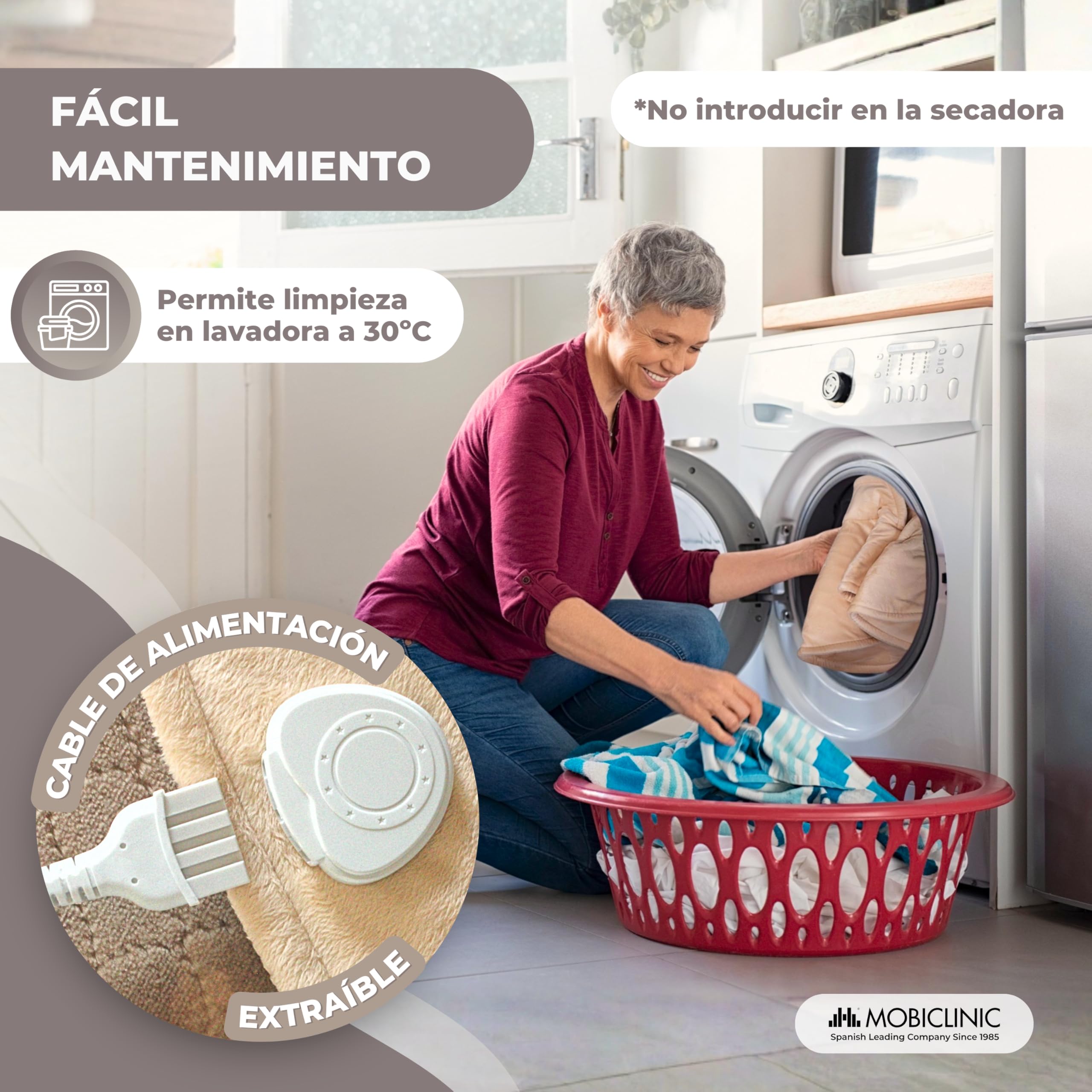 Mobiclinic, Almohadilla cervical, Eléctrica, 3 rangos de temperatura, Apagado automático, Muy bajo consumo, 100w, Marca española, Protección por sobrecalentamiento, Lavable, Para cuello, 62x60cm