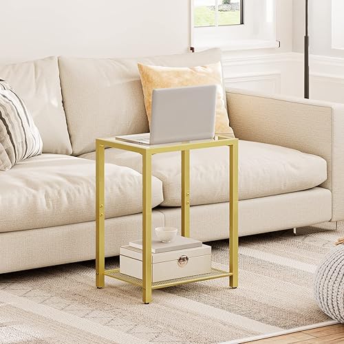 Miniatura 7 de HOOBRO Juego de 2 mesas auxiliares en forma de C, mesas auxiliares con 2 estantes, mesa de bandeja de TV para espacios pequeños, sofá y cama, estilo