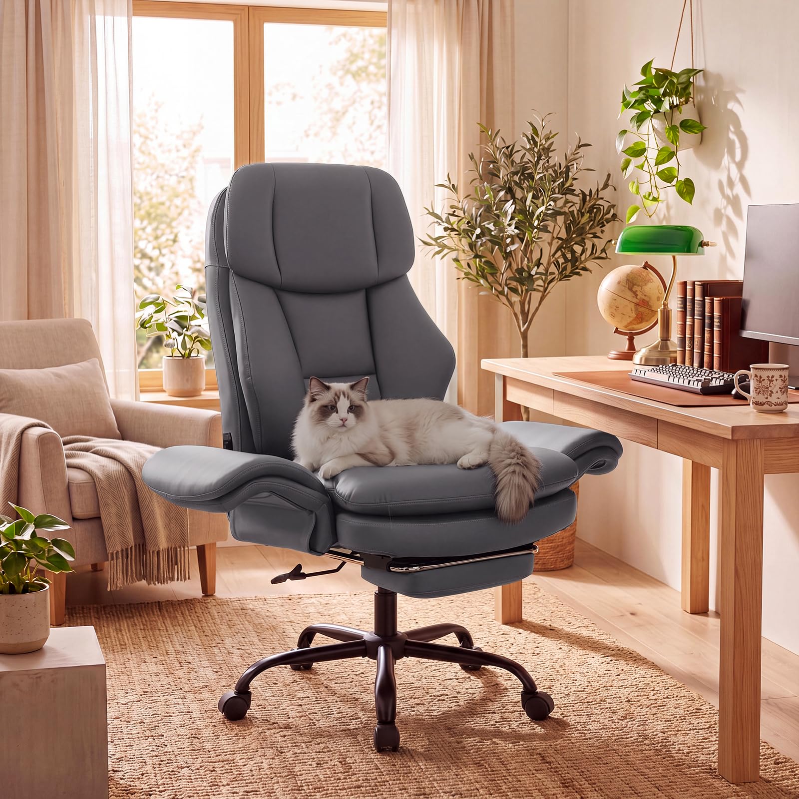 GIANTEX Sedia da Ufficio Ergonomica con Ruote, Altezza Regolabile (Grigio)