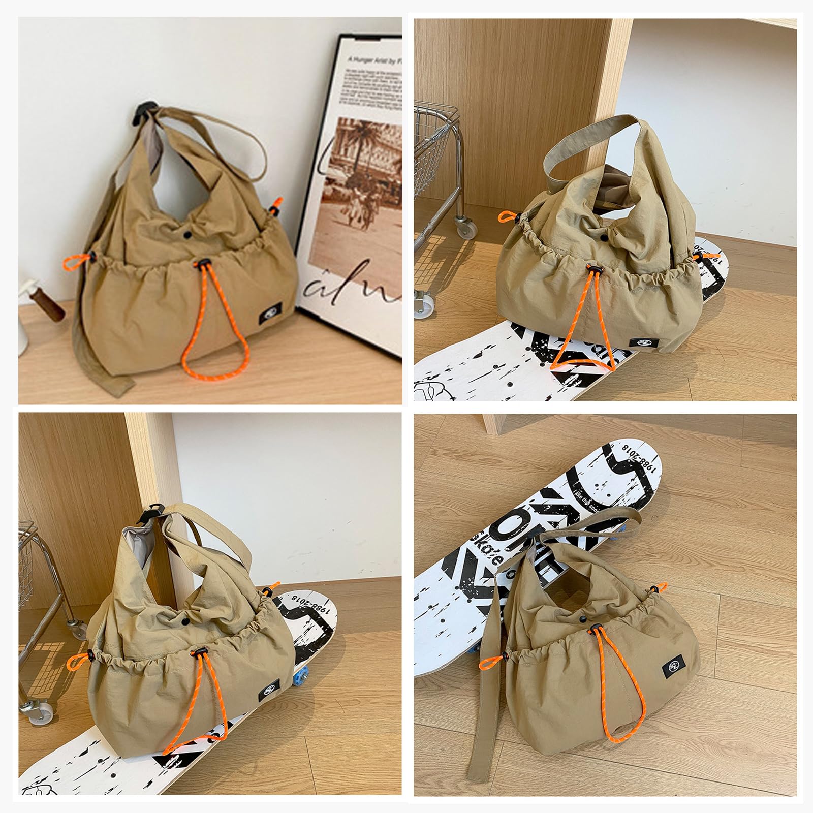 Bolso de Hombro para Mujer Bolsas de Nylon Impermeable Bolso de Mano Bolsa de Ocio Ligero Bolso Bandolera Multifunción Bolsos Cruzados Bolso Tote para Compras Viajes Trabajo Citas Caqui
