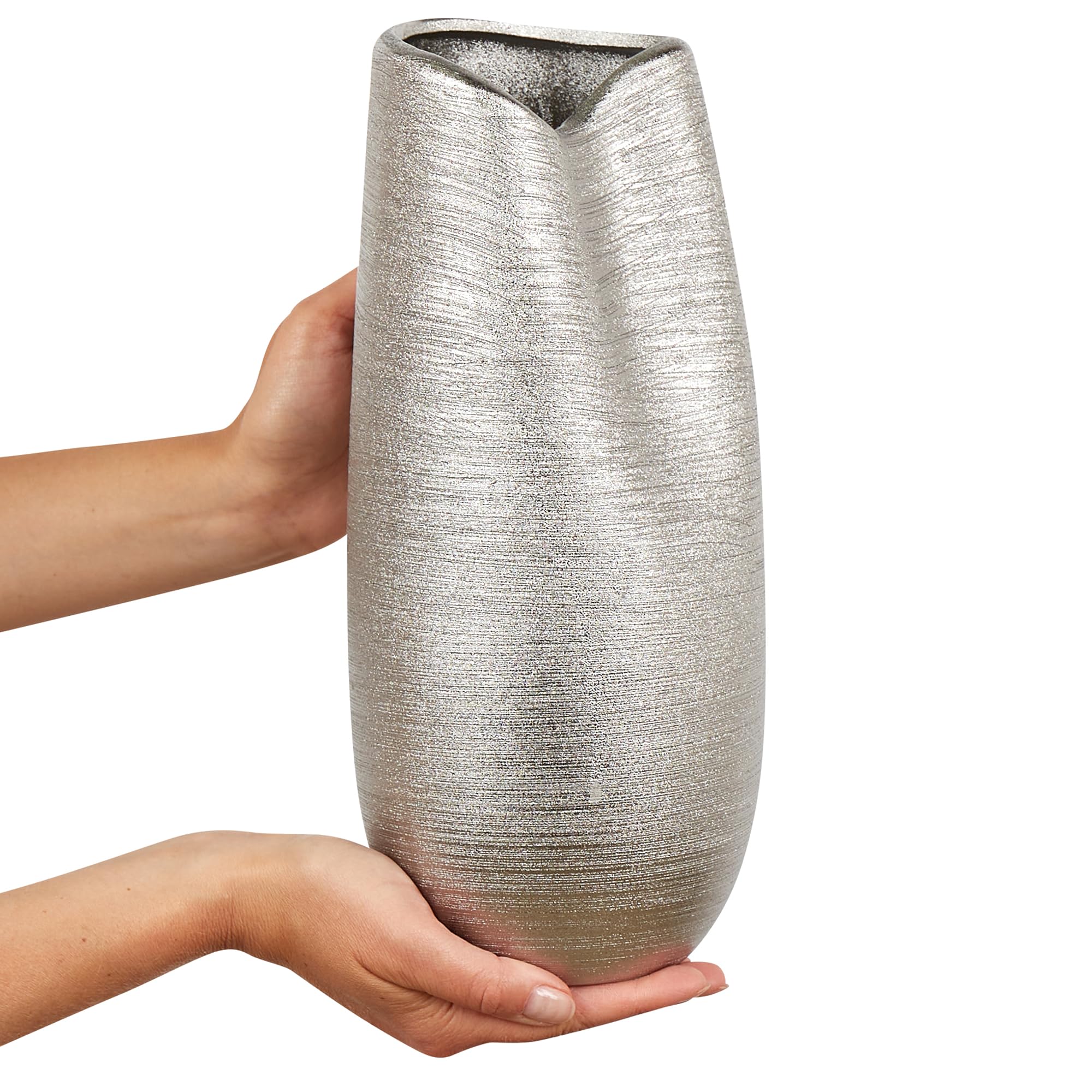 Jarrón decorativo de mesa de gres plateado 32 cm glam