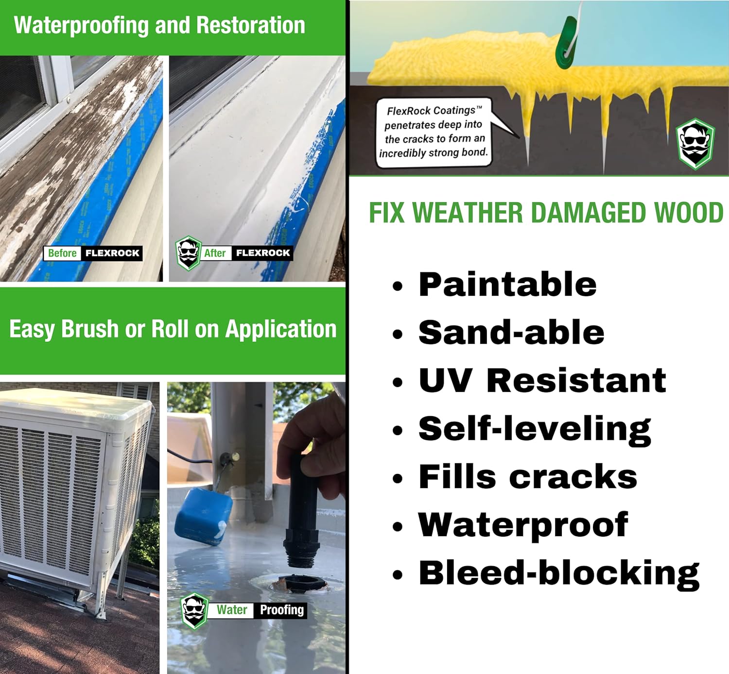 FX-100 Waterproof Sealant – Indoor & Outdoor Coating – Multi-Surface Leak Repair – Easy to Apply – 3X Stronger Than Epoxy – Natural White / 2.5 Gallon Kit with Application Tools