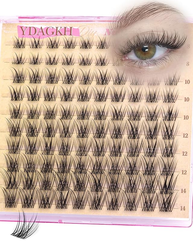 Cílios Postiços em Tufo YDAGKH Soft Black, 8–14 mm, Faixa Transparente